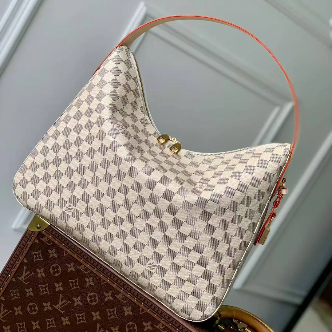N00126 Slouchy MM Handbag Damier Azur Coated Canvas
