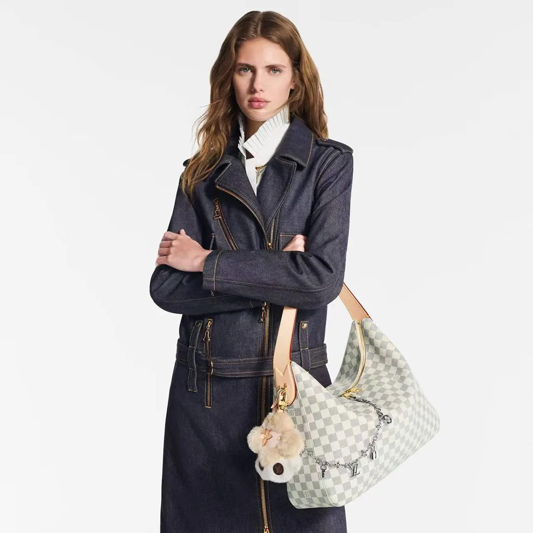 N00126 Slouchy MM Handbag Damier Azur Coated Canvas