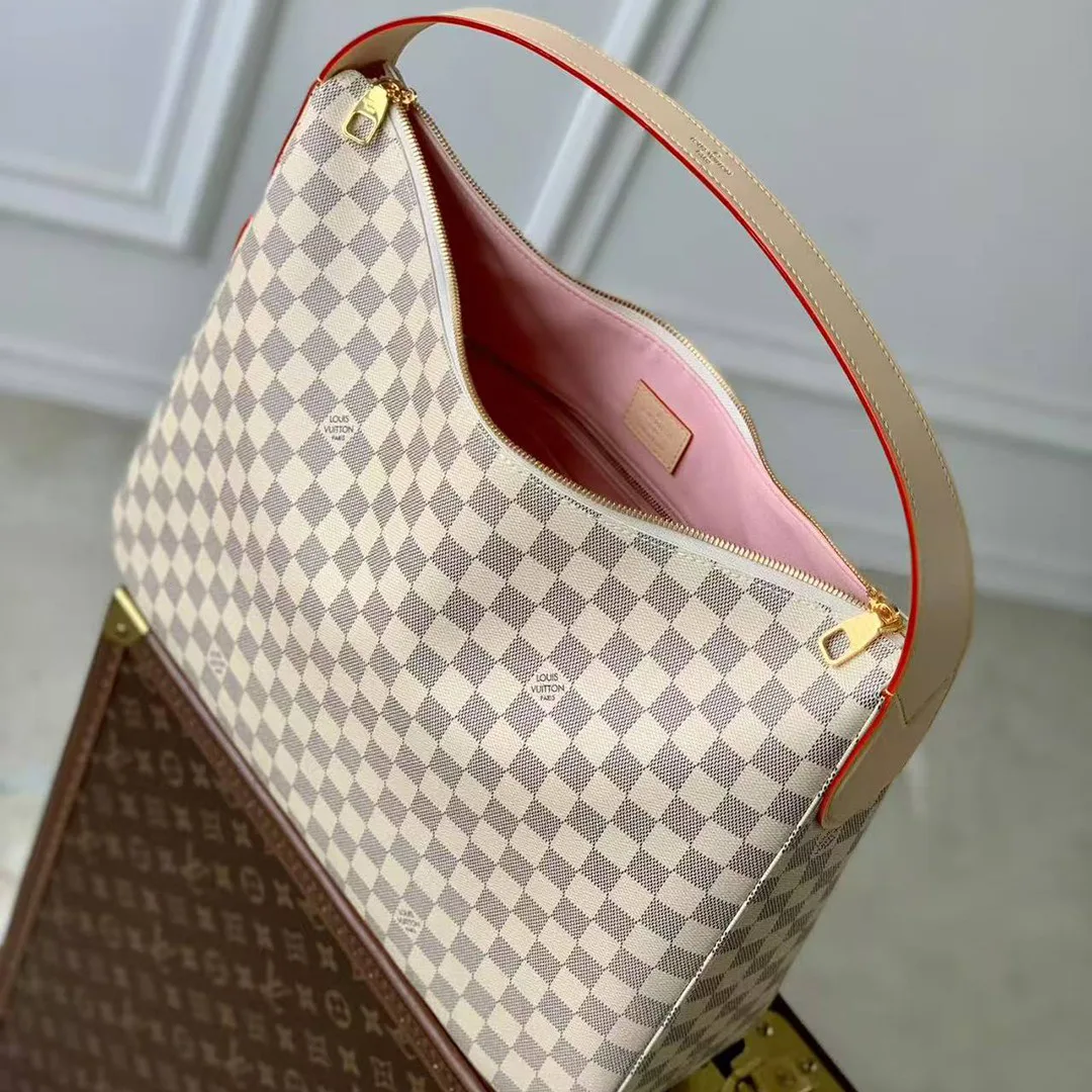 N00126 Slouchy MM Handbag Damier Azur Coated Canvas