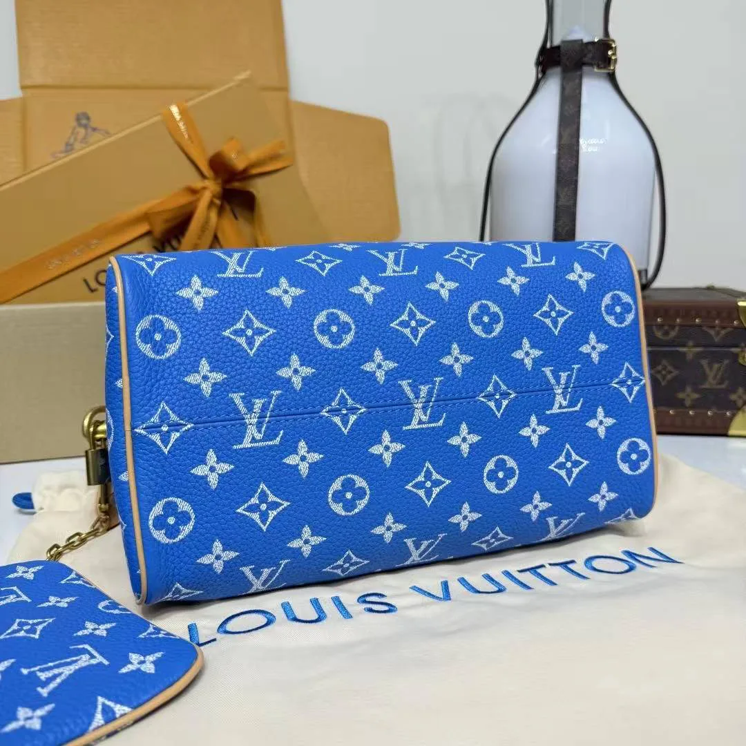 M24424 Speedy P9 Bandoulière 25 Blue Monogram Calf Leather Men's Bag