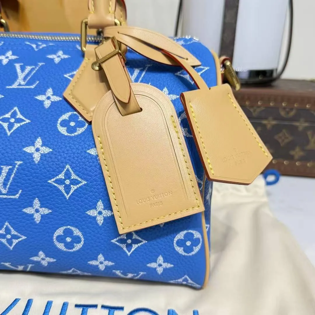 M24424 Speedy P9 Bandoulière 25 Blue Monogram Calf Leather Men's Bag