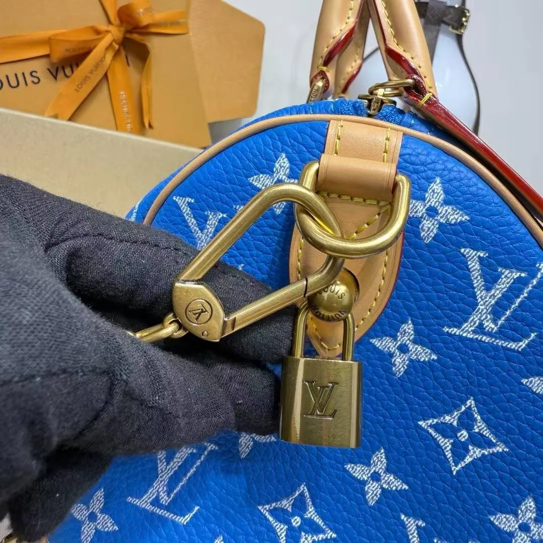 M24424 Speedy P9 Bandoulière 25 Blue Monogram Calf Leather Men's Bag