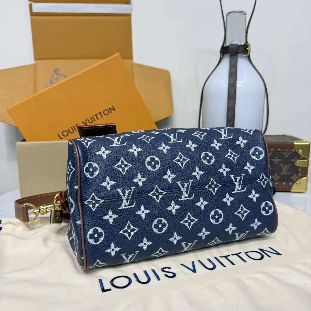 M15278 Speedy P9 Bandoulière 25 Indigo Blue Monogram Calf Leather Men's Bag