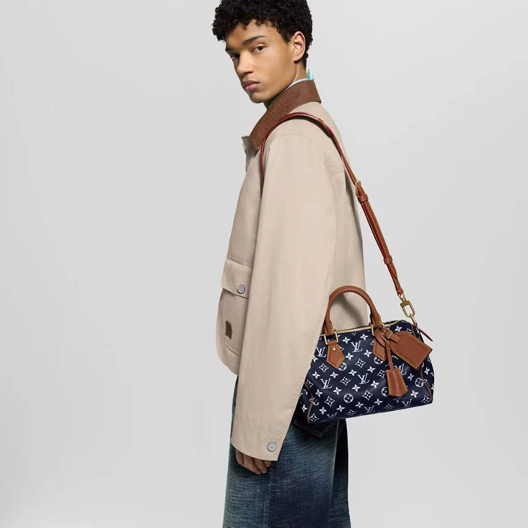 M15278 Speedy P9 Bandoulière 25 Indigo Blue Monogram Calf Leather Men's Bag