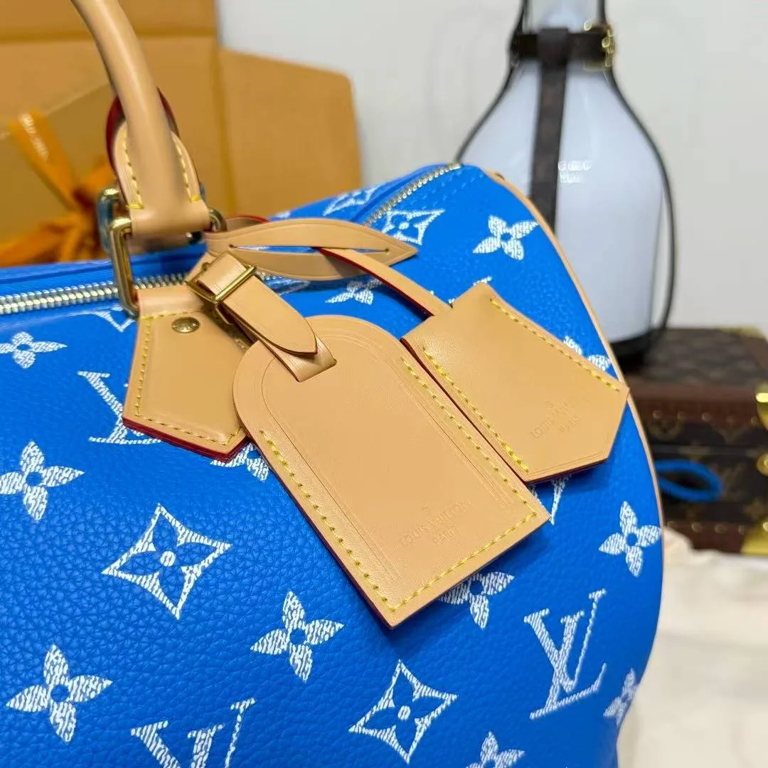 M24418 Speedy P9 Bandoulière 40 Blue Monogram Soft Calfskin Leather Men's Bag