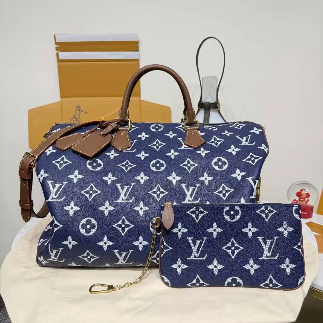 M15285 Speedy P9 Bandoulière 50 Indigo Blue Monogram Calf Leather Men's Bag