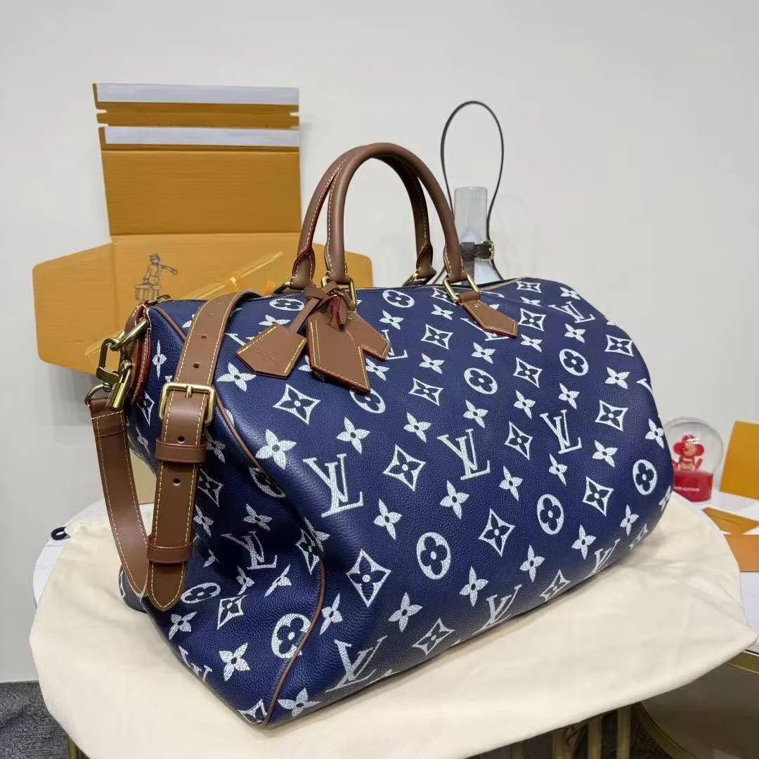 M15285 Speedy P9 Bandoulière 50 Indigo Blue Monogram Calf Leather Men's Bag