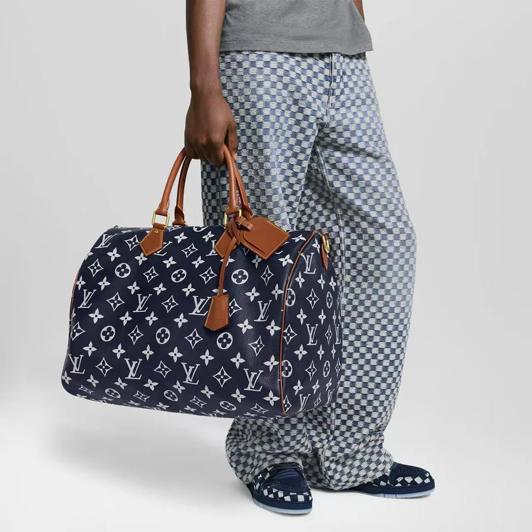 M15285 Speedy P9 Bandoulière 50 Indigo Blue Monogram Calf Leather Men's Bag