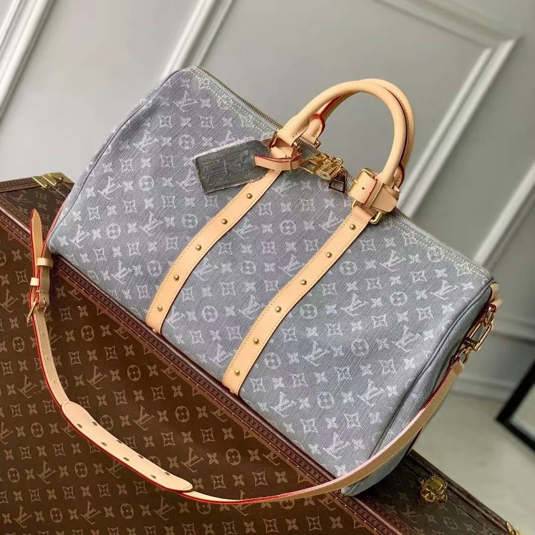 M13748 Keepall Bandoulière 45 Monogram Denim Organic Cotton Travel Bag