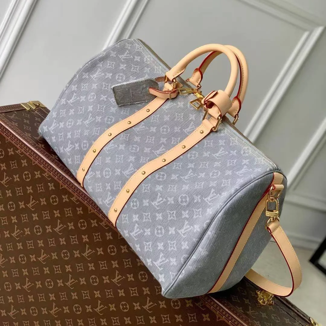 M13748 Keepall Bandoulière 45 Monogram Denim Organic Cotton Travel Bag