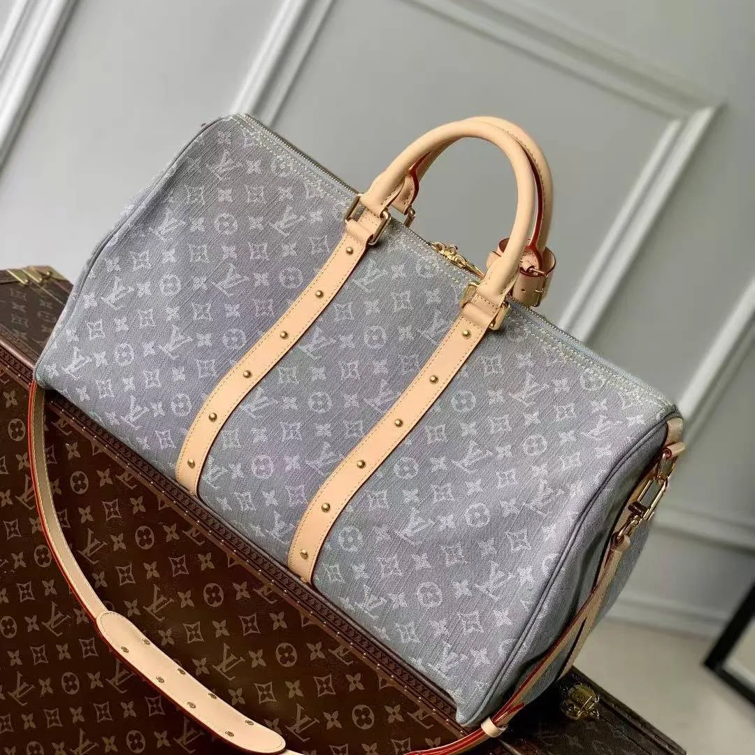 M13748 Keepall Bandoulière 45 Monogram Denim Organic Cotton Travel Bag