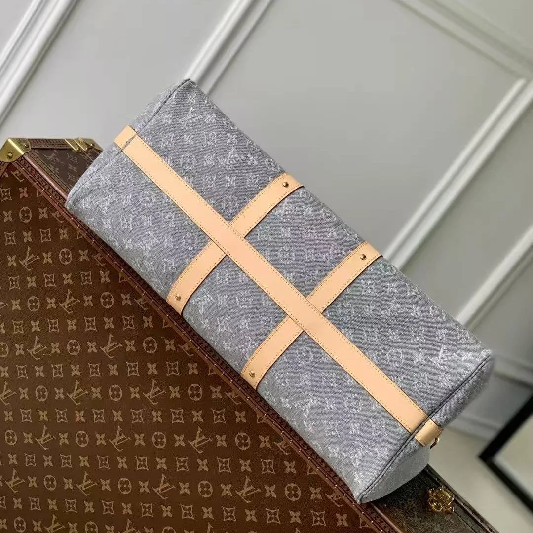 M13748 Keepall Bandoulière 45 Monogram Denim Organic Cotton Travel Bag