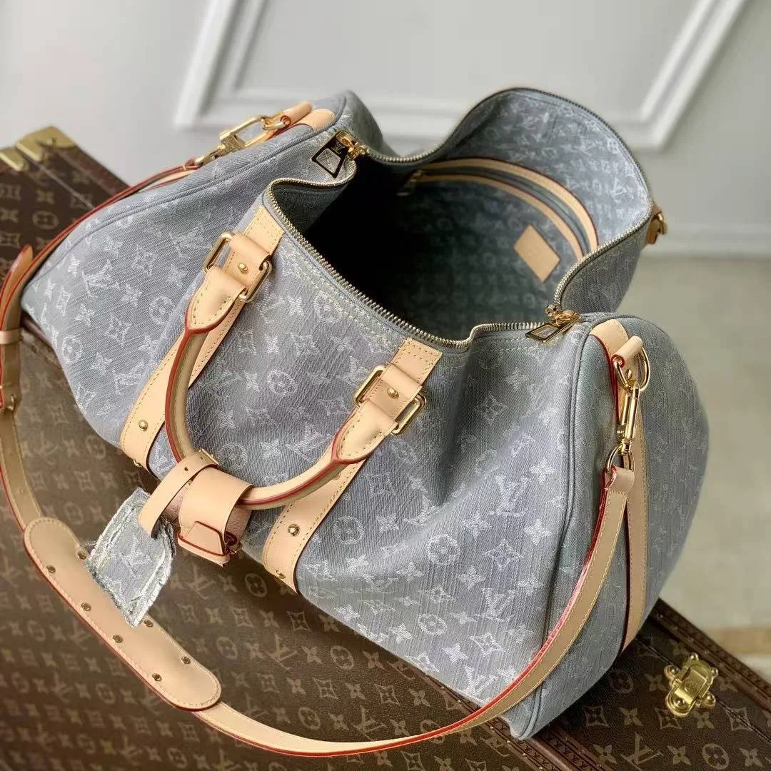 M13748 Keepall Bandoulière 45 Monogram Denim Organic Cotton Travel Bag