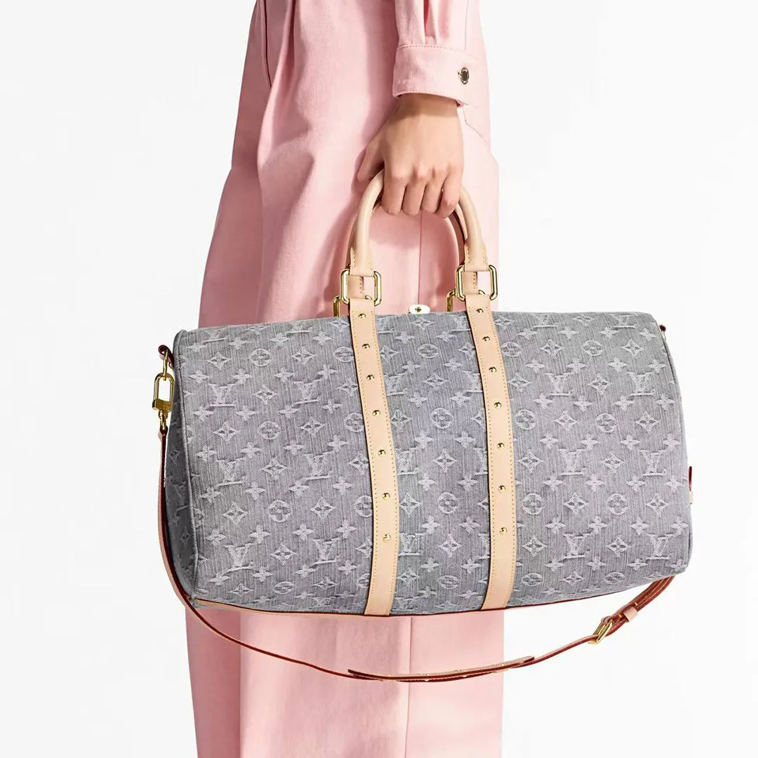 M13748 Keepall Bandoulière 45 Monogram Denim Organic Cotton Travel Bag