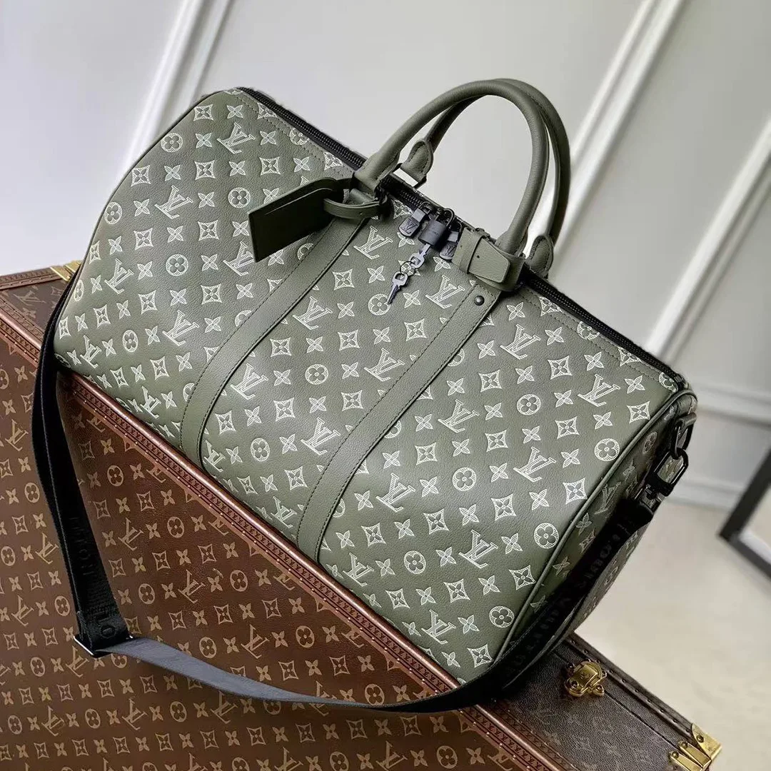 M12504 Keepall Bandoulière 50 Monogram Shadow Embossed Calf Leather Travel Bag