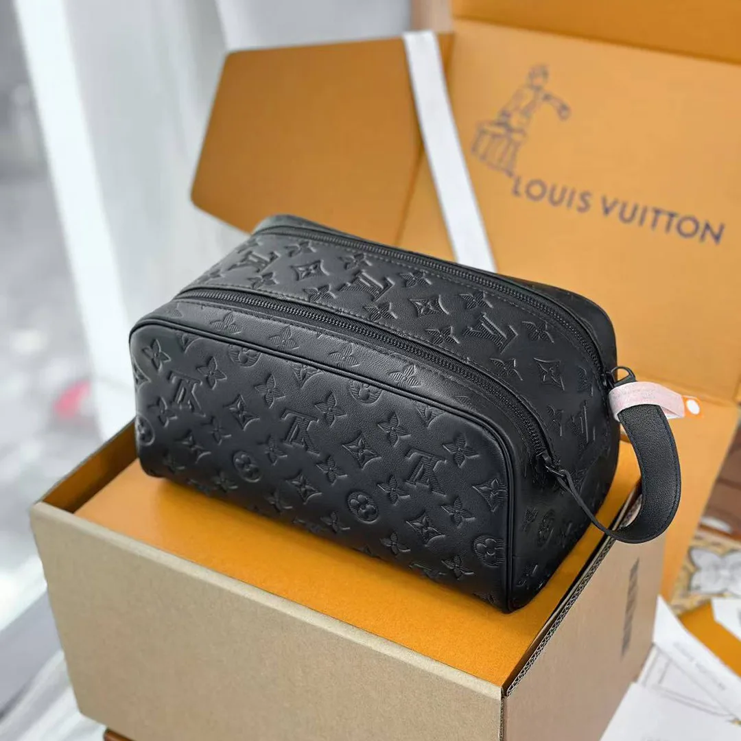 M12645 Dopp Kit Toilet Pouch Monogram Shadow Embossed Calf Leather