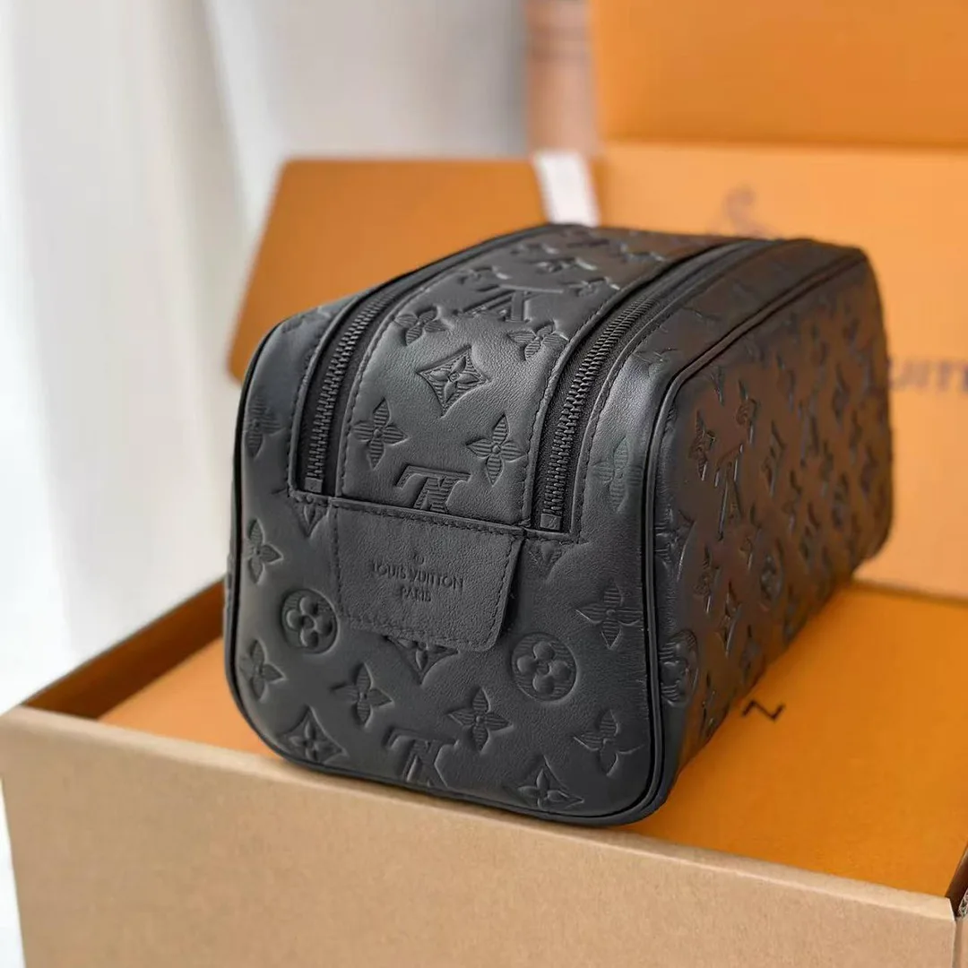 M12645 Dopp Kit Toilet Pouch Monogram Shadow Embossed Calf Leather