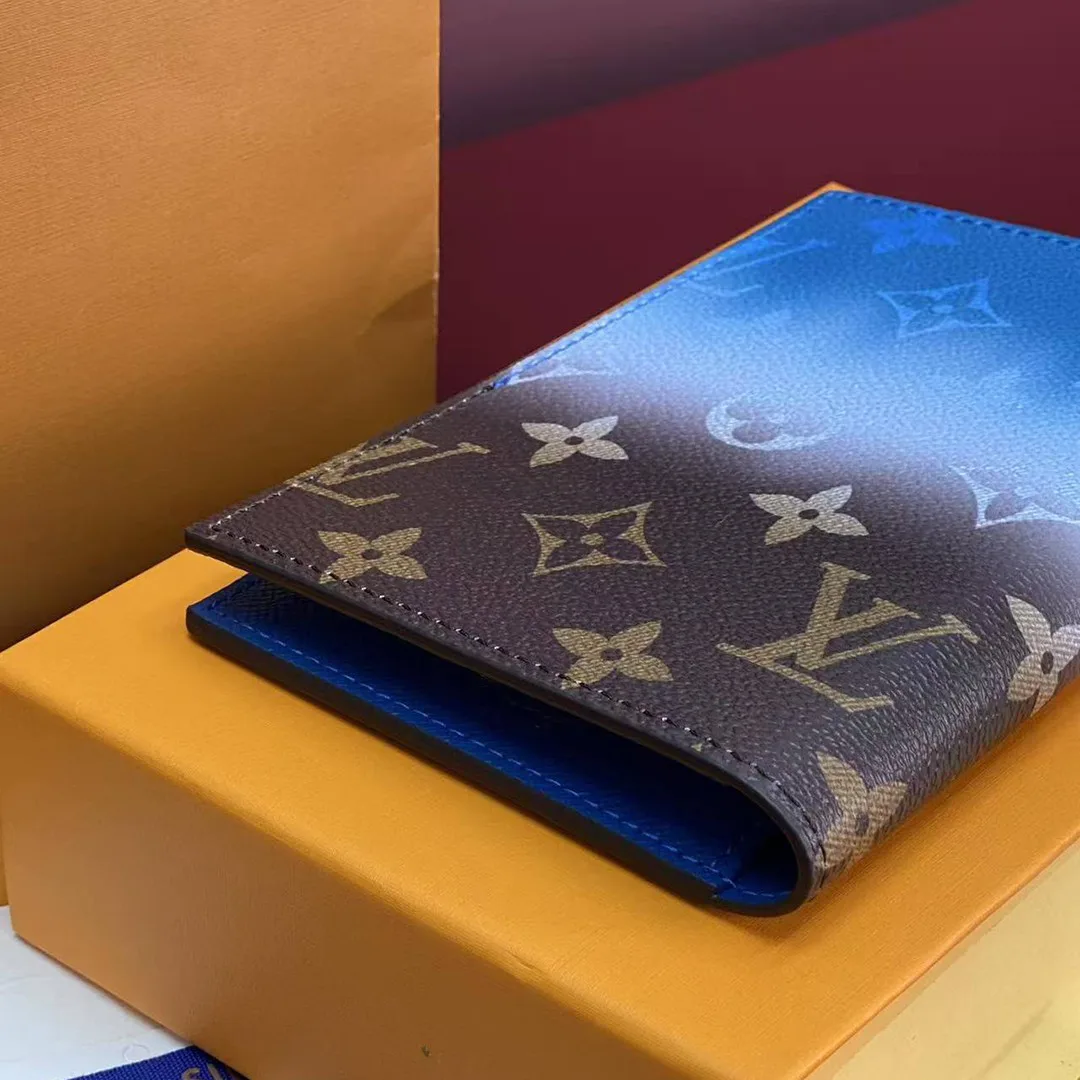 M28008 Passport Cover Blue Monogram Pigment Coated Canvas