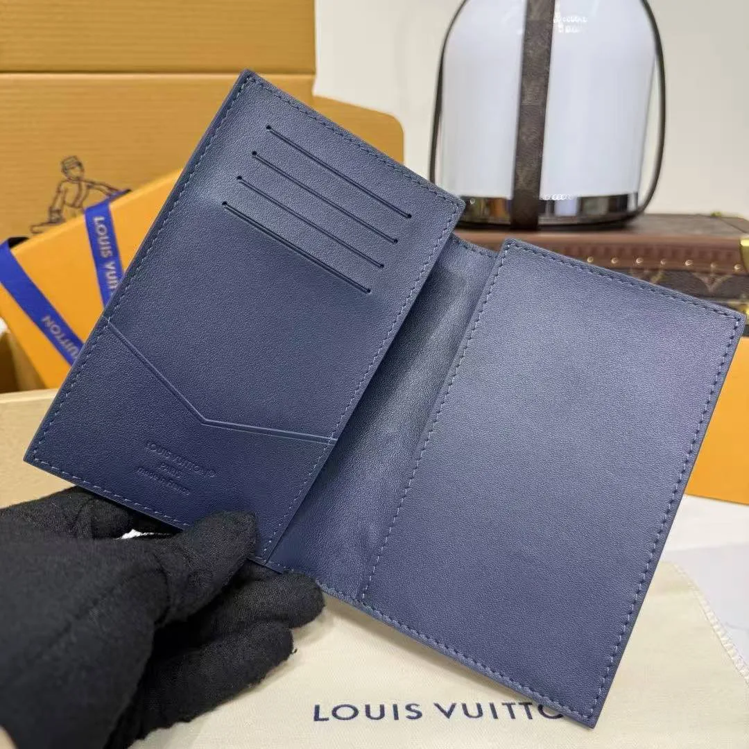 M14792 Passport Cover Navy Blue Monogram Shadow Embossed Calf Leather