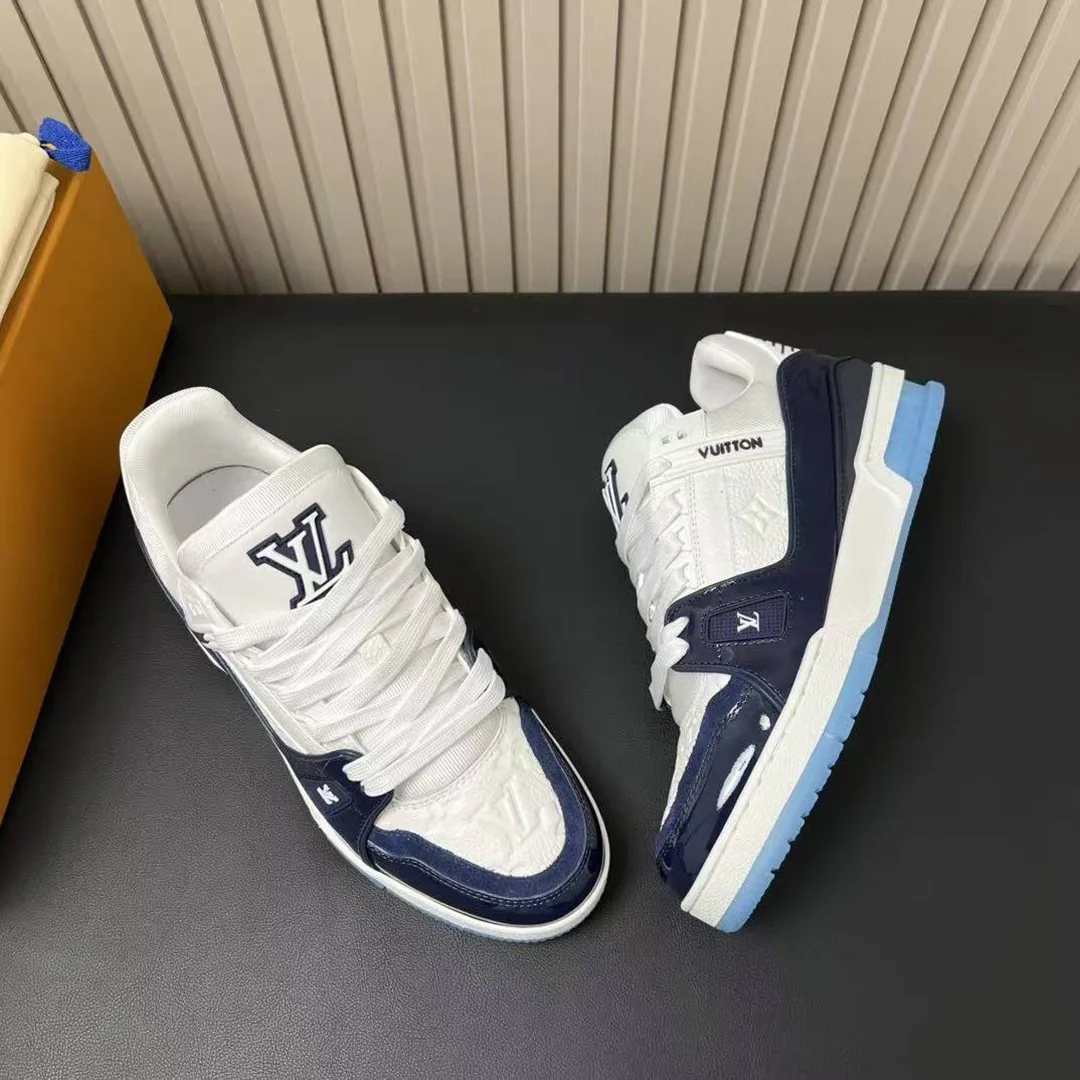 1AJ190 L.V Trainer Sneaker Monogram Grained Calf Leather Patent Leather
