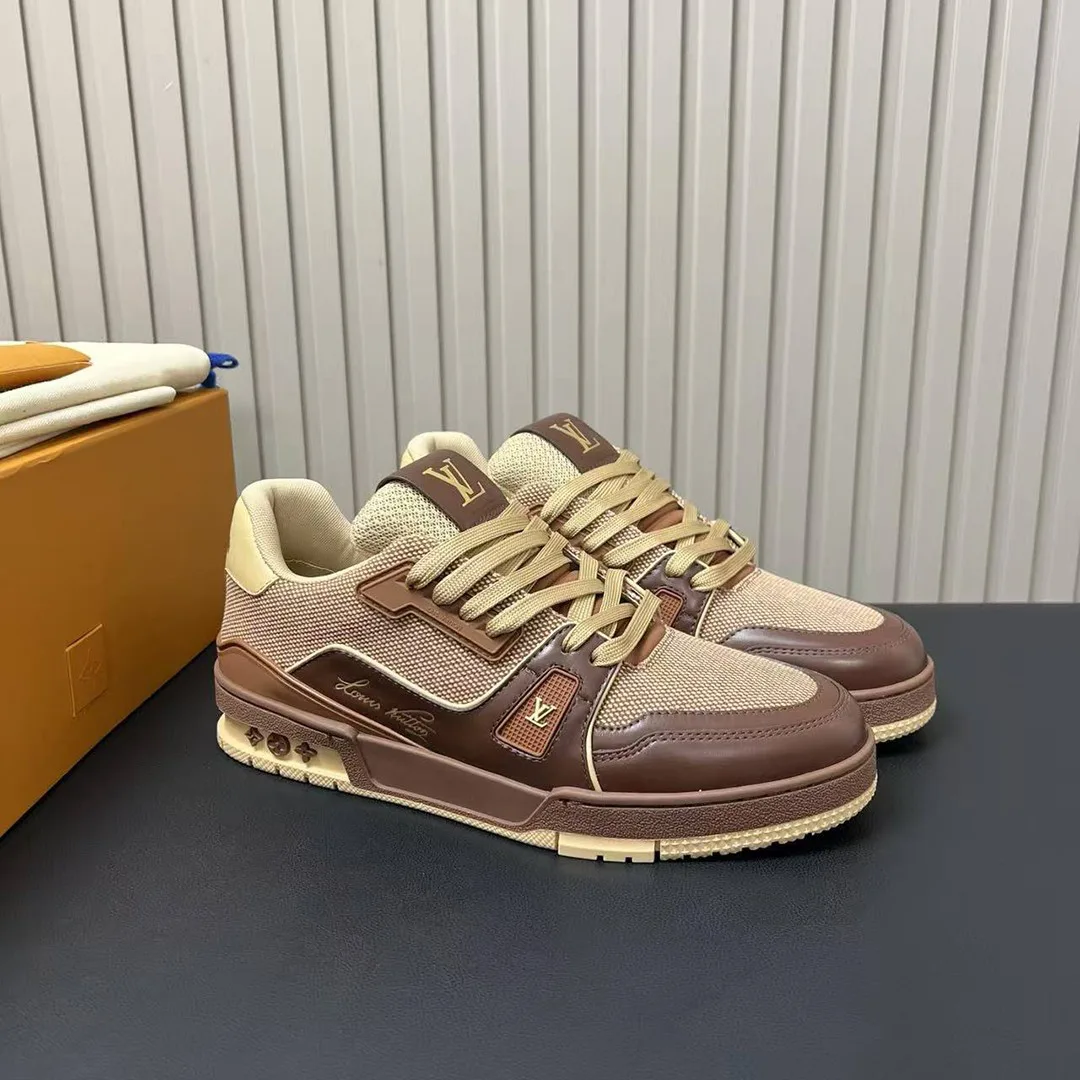 1AJ480 L.V Trainer Sneaker Textile Plain Calf Leather