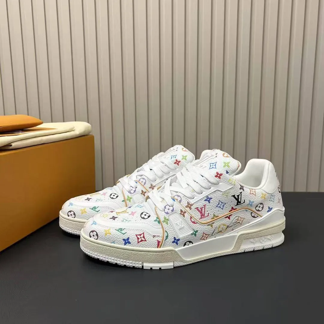 1AHEKS L.V x TM L.V Trainer Sneaker Murakami Multicolored Monogram Grained Calf Leather