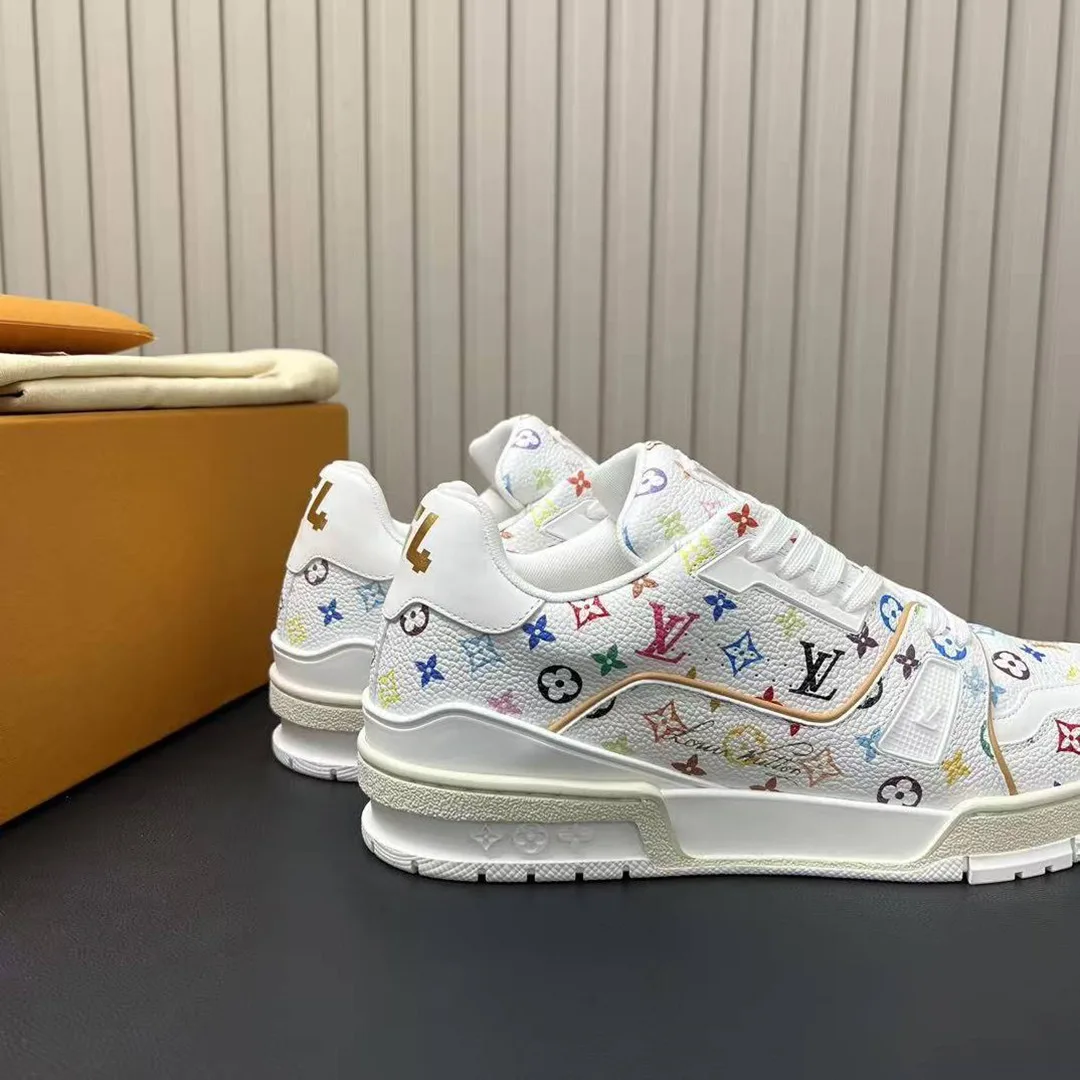 1AHEKS L.V x TM L.V Trainer Sneaker Murakami Multicolored Monogram Grained Calf Leather