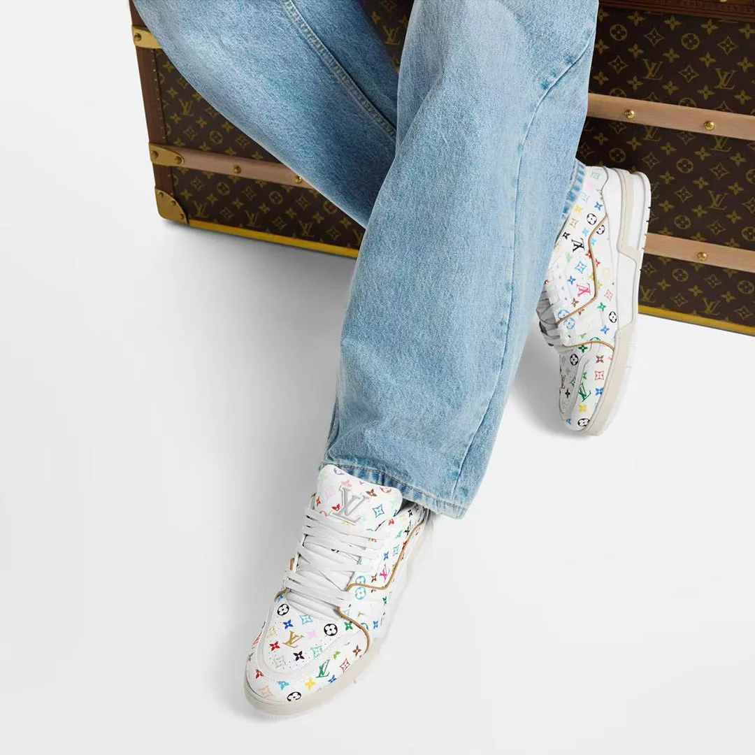 1AHEKS L.V x TM L.V Trainer Sneaker Murakami Multicolored Monogram Grained Calf Leather