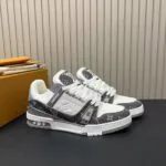 1ADF56 L.V Trainer Sneaker Monogram Denim Monogram-embossed Grained Calf Leather - 1A9JG3 2 1ADF56 L.V Trainer Sneaker Monogram Denim Monogram-embossed Grained Calf Leather