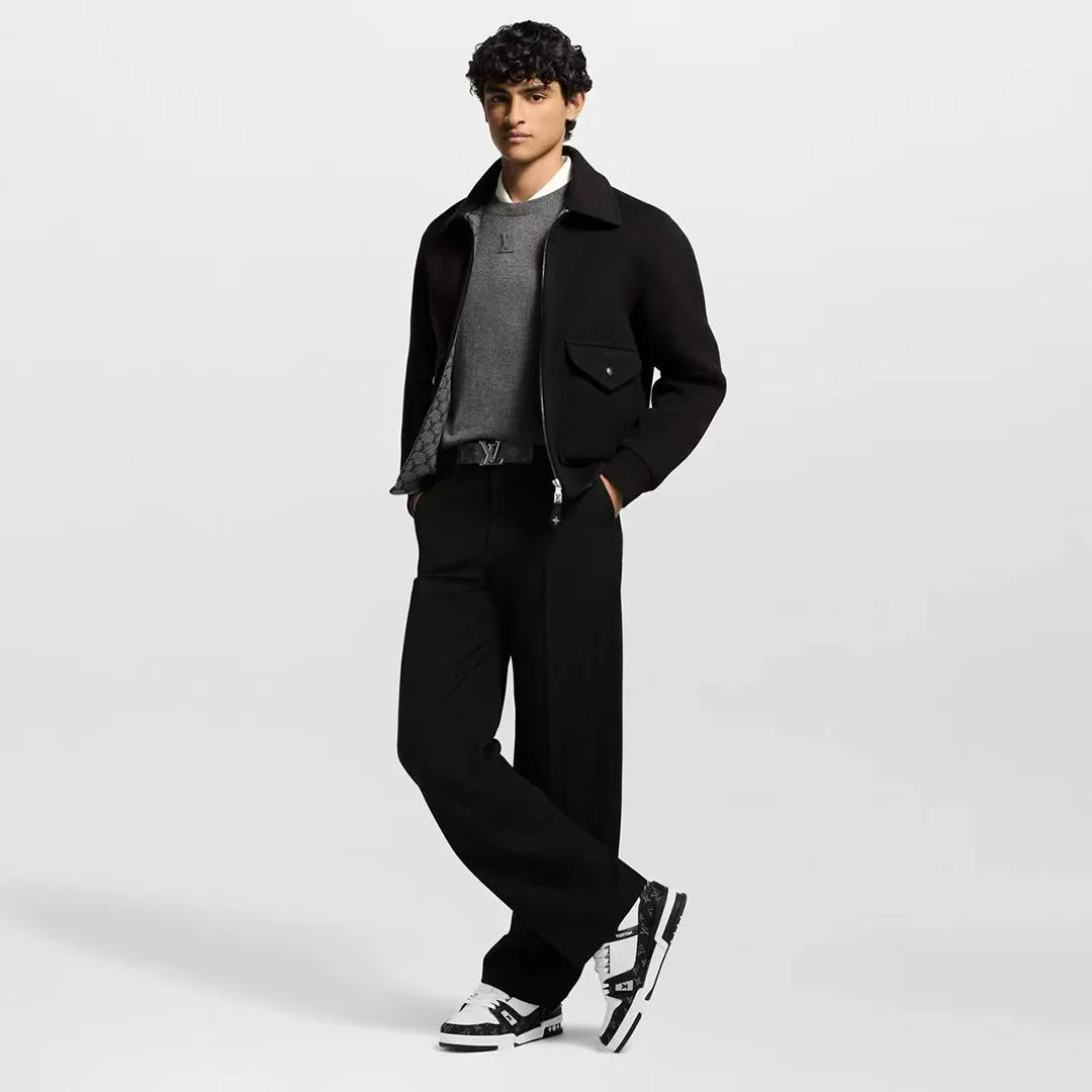 1A9JG3 L.V Trainer Sneaker Monogram Denim Monogram-embossed Grained Calf Leather
