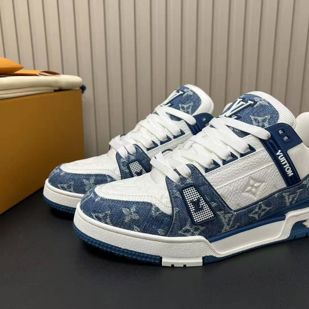 1A9JGN L.V Trainer Sneaker Monogram Denim Monogram-embossed Grained Calf Leather