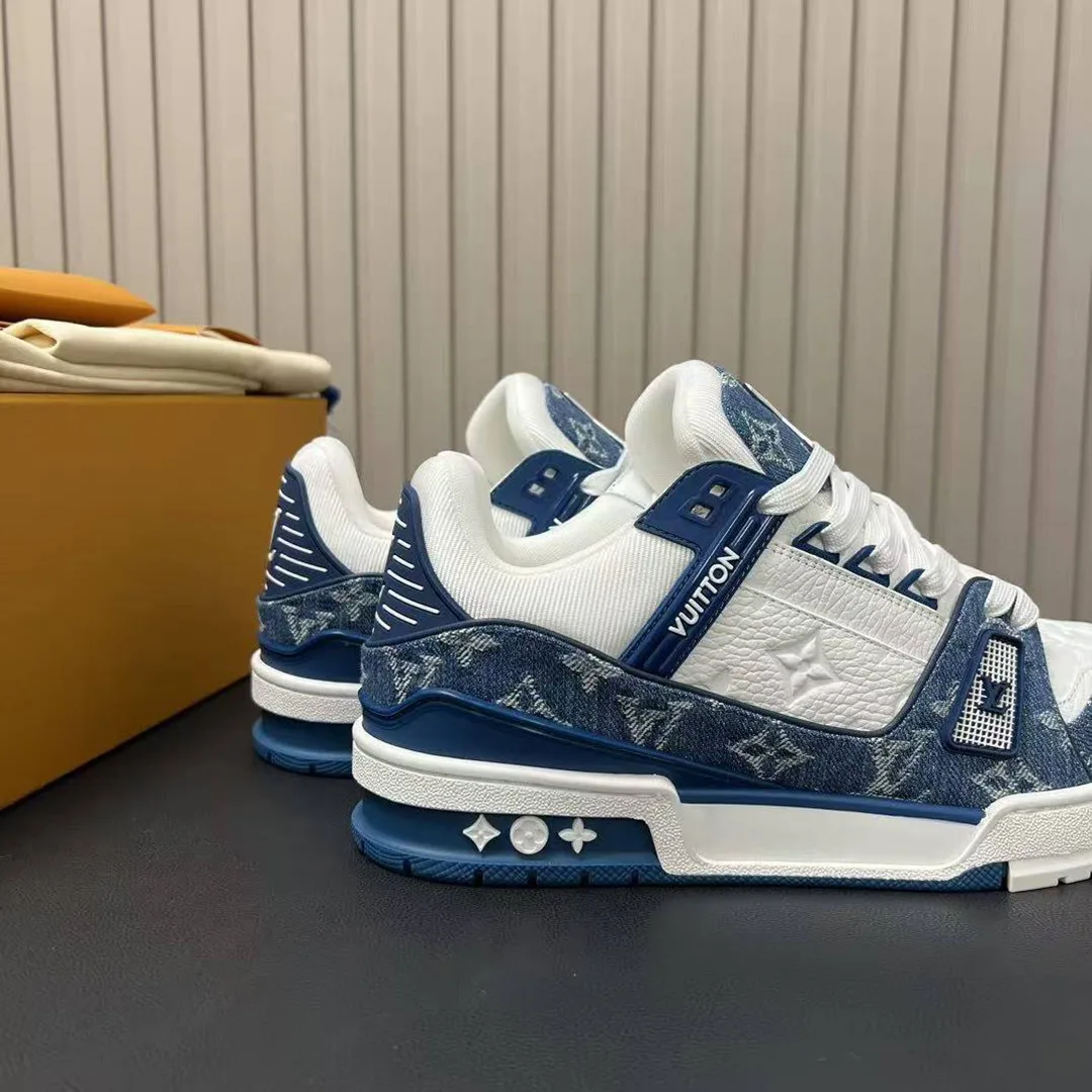 1A9JGN L.V Trainer Sneaker Monogram Denim Monogram-embossed Grained Calf Leather