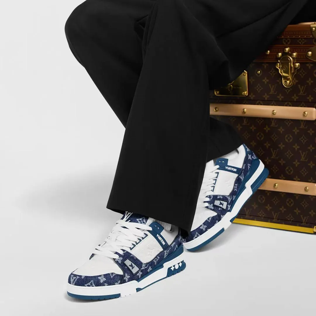 1A9JGN L.V Trainer Sneaker Monogram Denim Monogram-embossed Grained Calf Leather