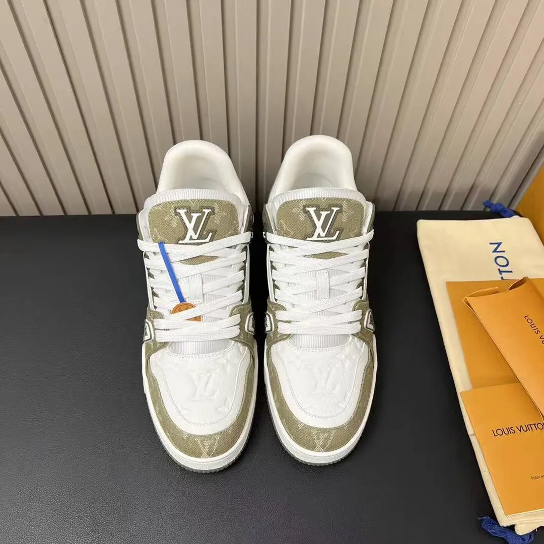 1AIKN4 L.V Trainer Sneaker Monogram Denim Monogram-embossed Grained Calf Leather