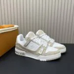 1AIKMK L.V Trainer Sneaker Monogram Denim Monogram-embossed Grained Calf Leather - 1AHTV5 2 1AIKMK L.V Trainer Sneaker Monogram Denim Monogram-embossed Grained Calf Leather