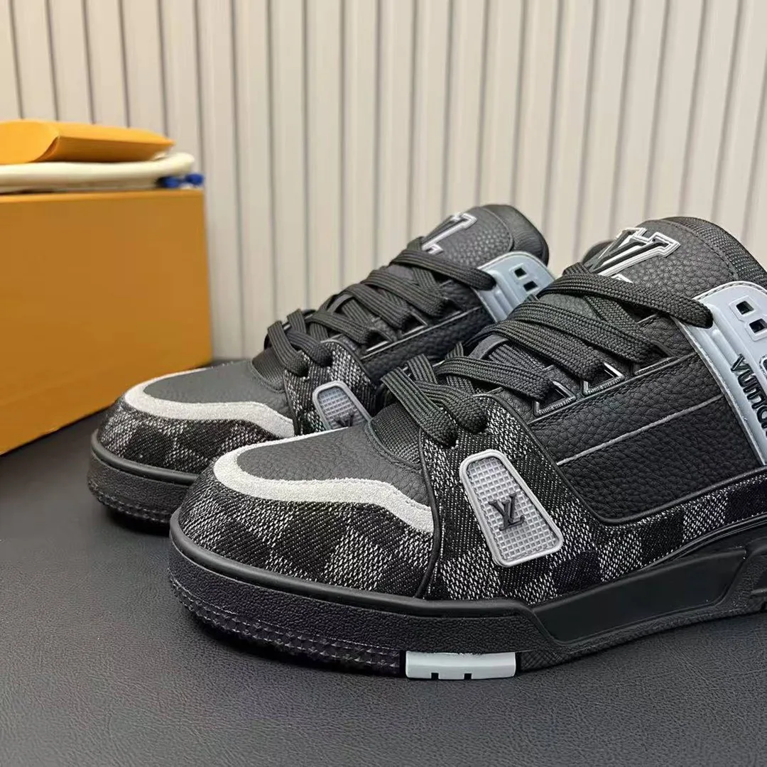 1ACPSG L.V Trainer Sneaker Damier Denim and Calf Leather