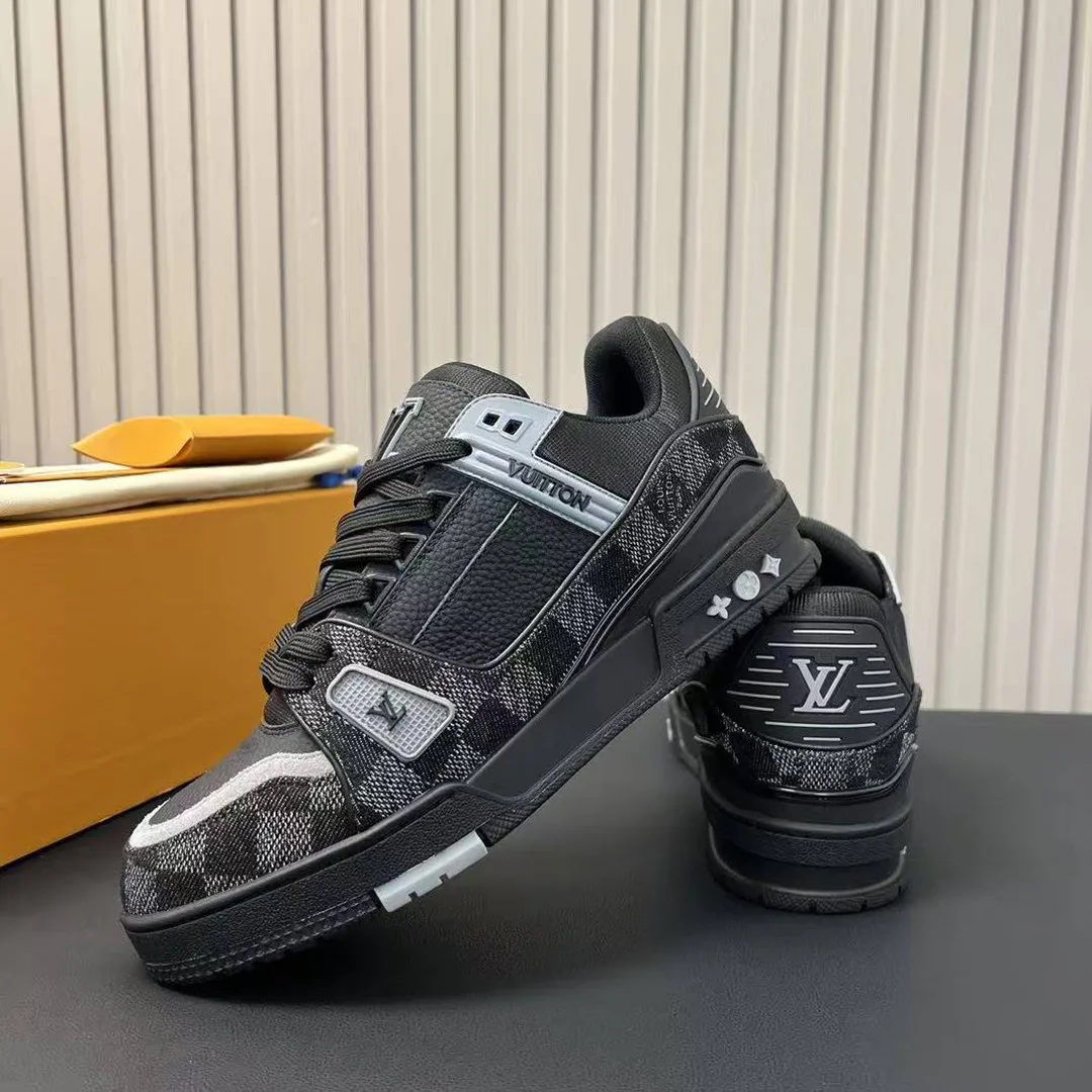 1ACPSG L.V Trainer Sneaker Damier Denim and Calf Leather