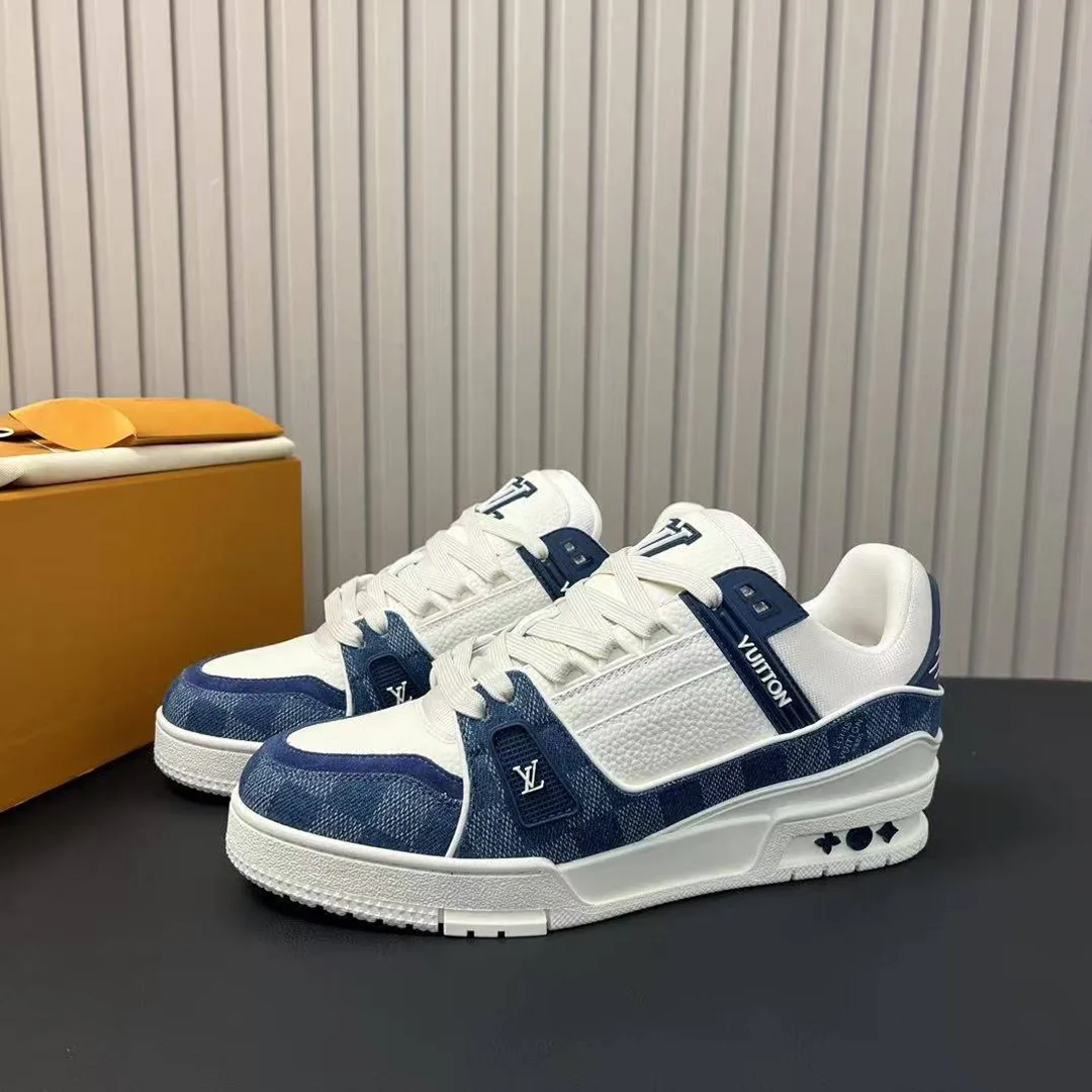 1ACPRY L.V Trainer Sneaker Damier Denim and Calf Leather