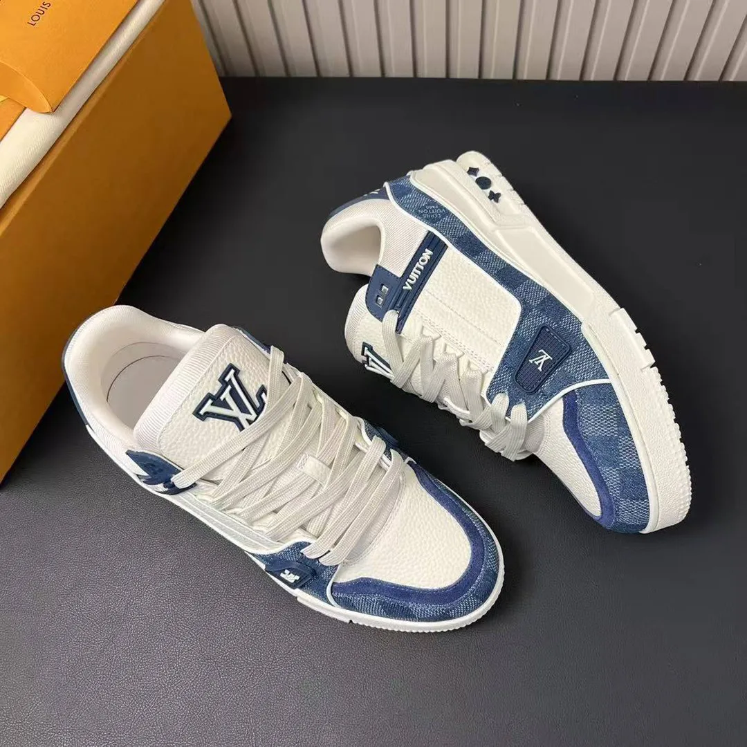 1ACPRY L.V Trainer Sneaker Damier Denim and Calf Leather
