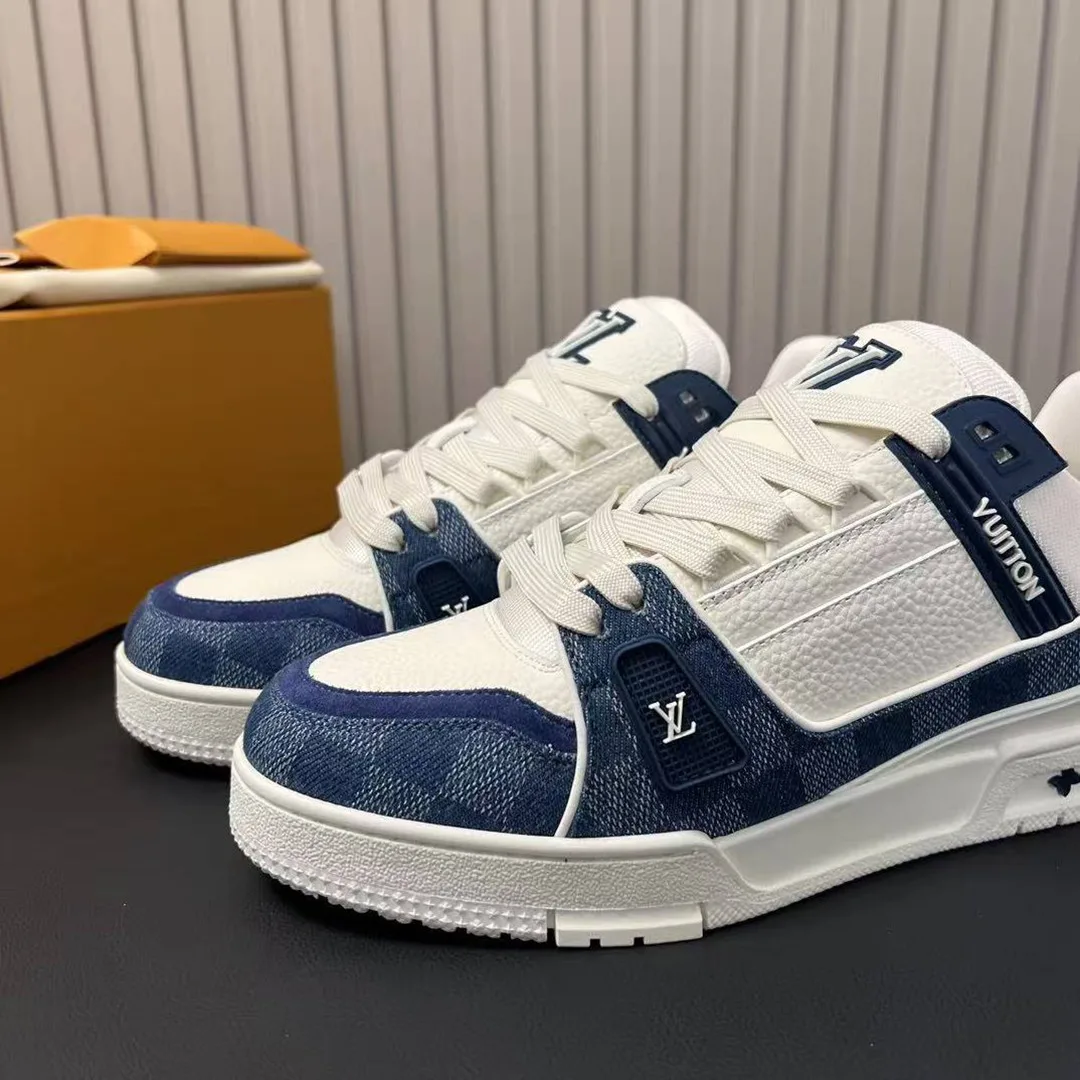 1ACPRY L.V Trainer Sneaker Damier Denim and Calf Leather
