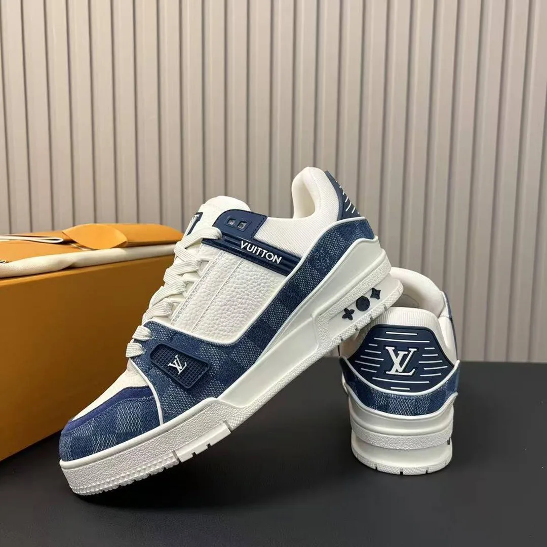 1ACPRY L.V Trainer Sneaker Damier Denim and Calf Leather