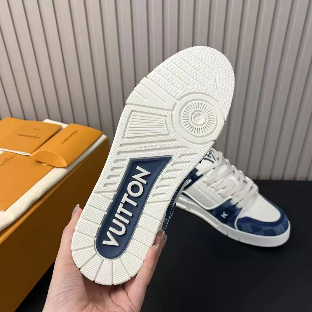 1ACPRY L.V Trainer Sneaker Damier Denim and Calf Leather