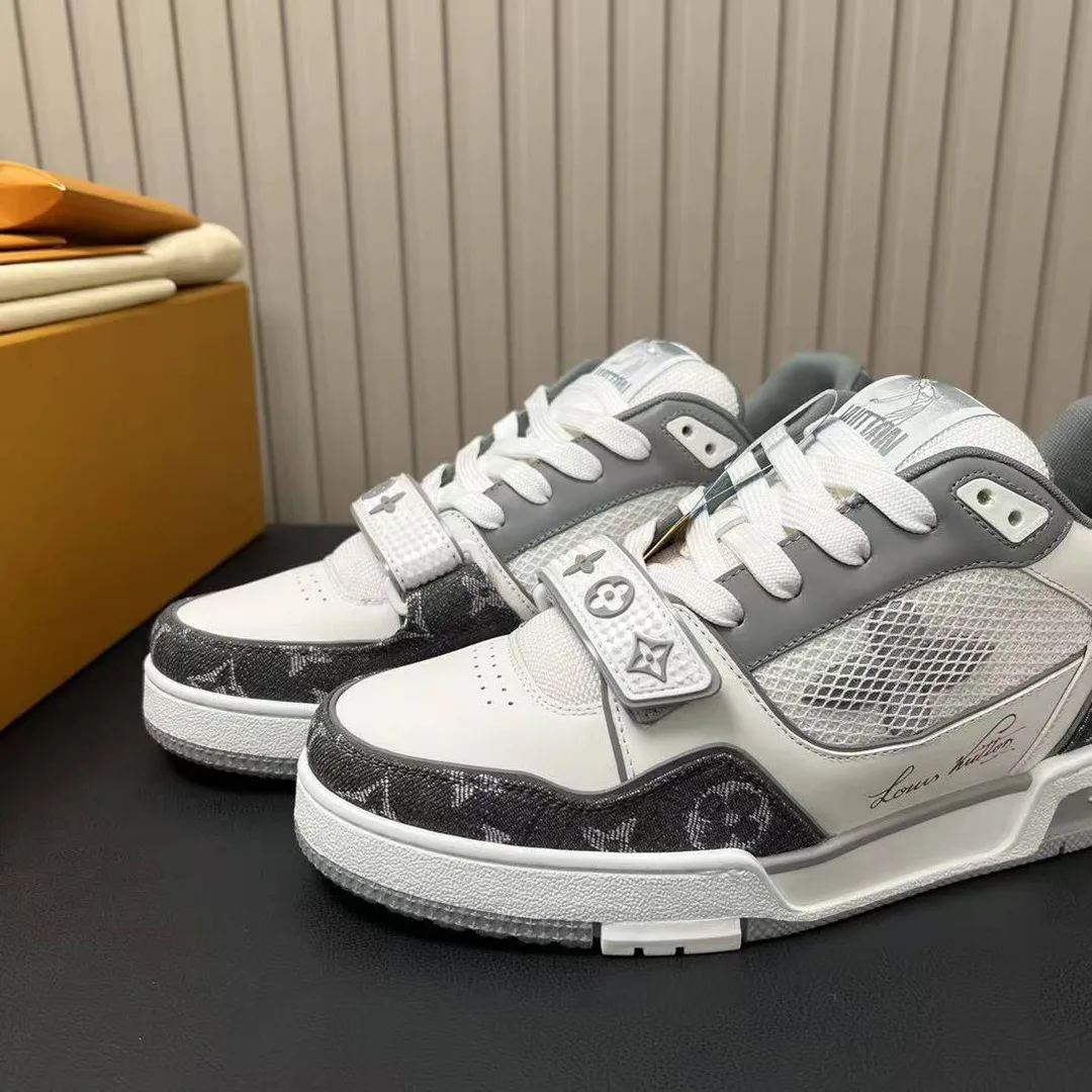 1ADF0U L.V Trainer Sneaker Monogram Denim and Technical Mesh