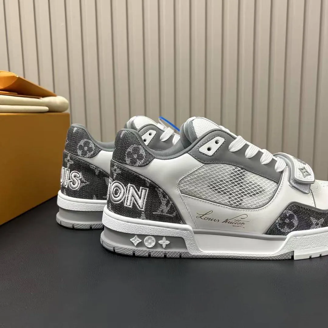 1ADF0U L.V Trainer Sneaker Monogram Denim and Technical Mesh