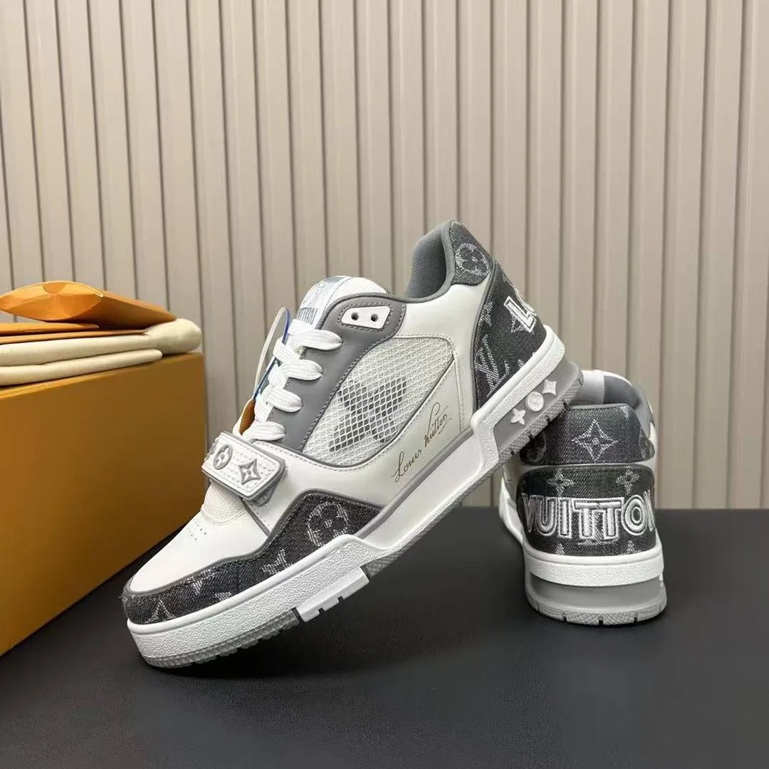1ADF0U L.V Trainer Sneaker Monogram Denim and Technical Mesh
