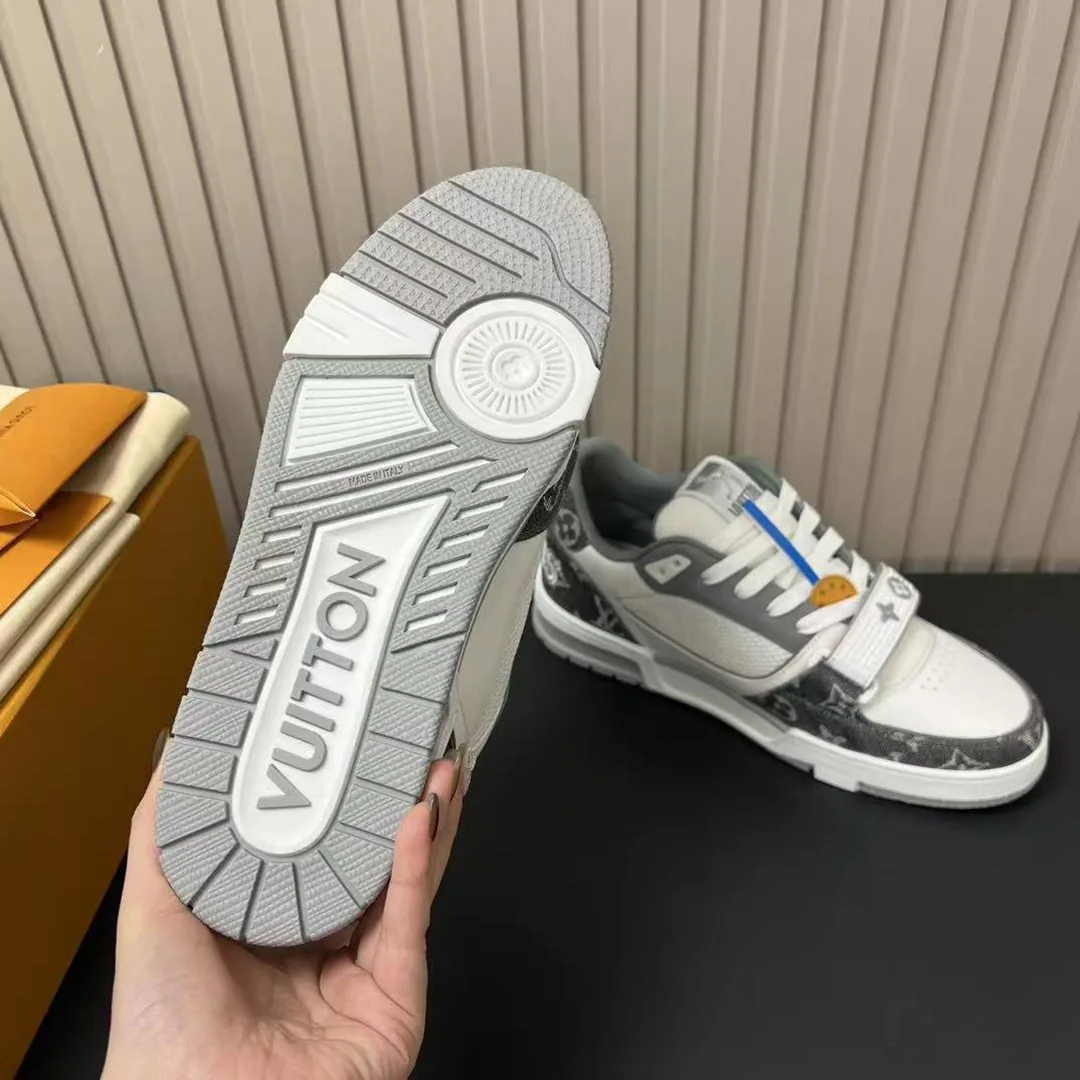 1ADF0U L.V Trainer Sneaker Monogram Denim and Technical Mesh