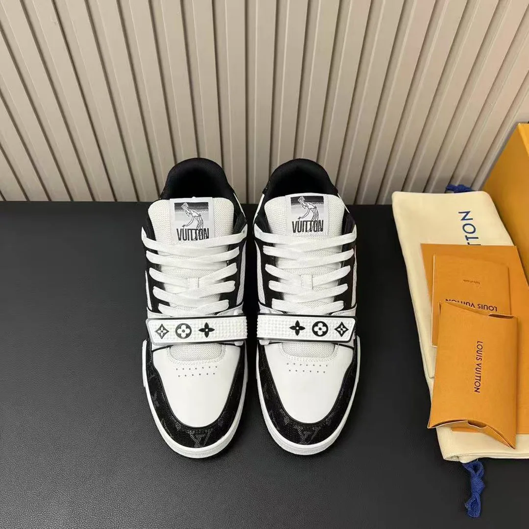 1ABOD3 L.V Trainer Sneaker Monogram Denim and Technical Mesh