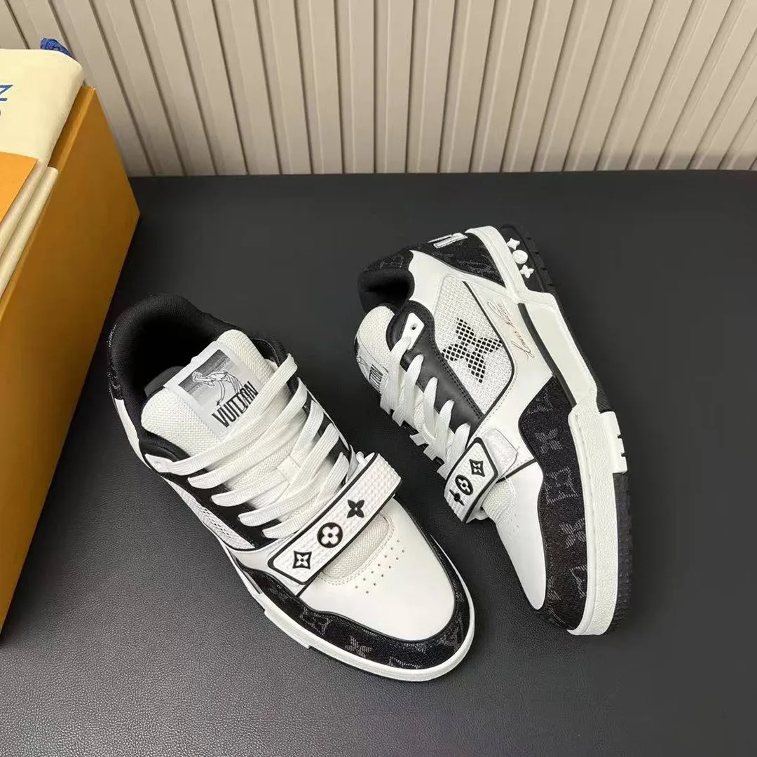 1ABOD3 L.V Trainer Sneaker Monogram Denim and Technical Mesh