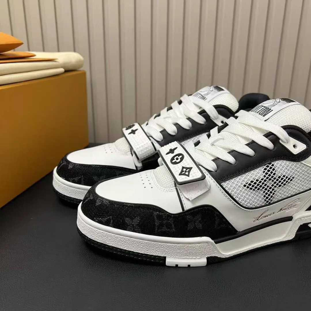 1ABOD3 L.V Trainer Sneaker Monogram Denim and Technical Mesh