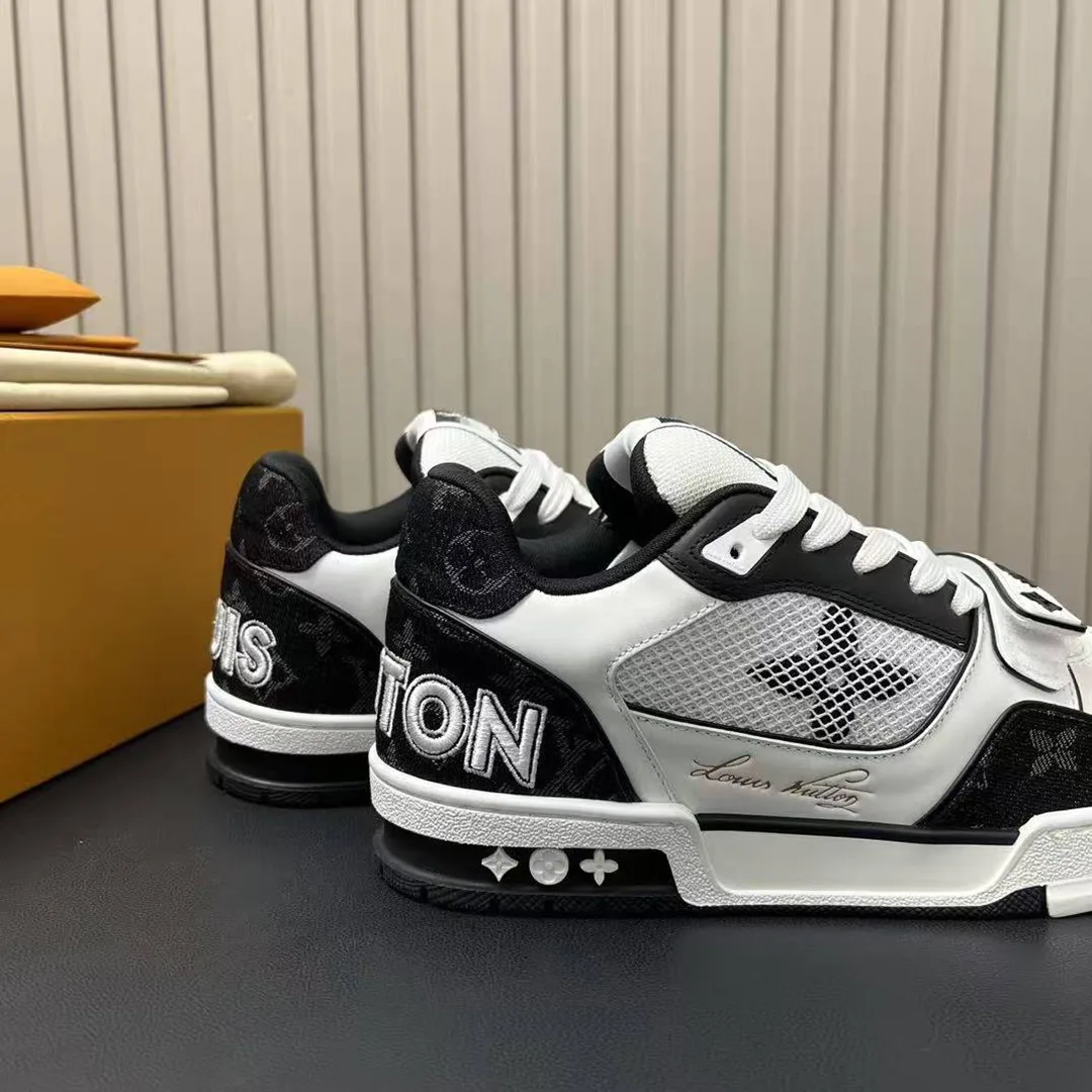 1ABOD3 L.V Trainer Sneaker Monogram Denim and Technical Mesh